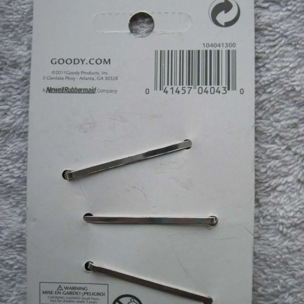 3 Goody Shiny Silver Diamond Gem Bow Oval Metal Collins Bobby Slide Hair Pins